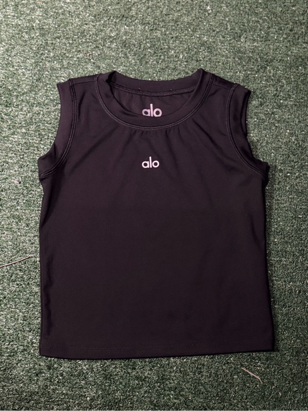 ALO Yoga Black Sleeveless Performance Tank with White Logo